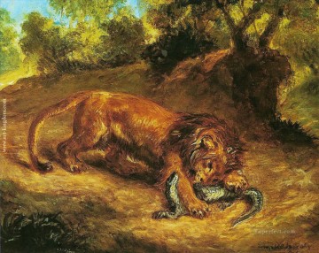 lion Tableau Peinture - lion proie sur